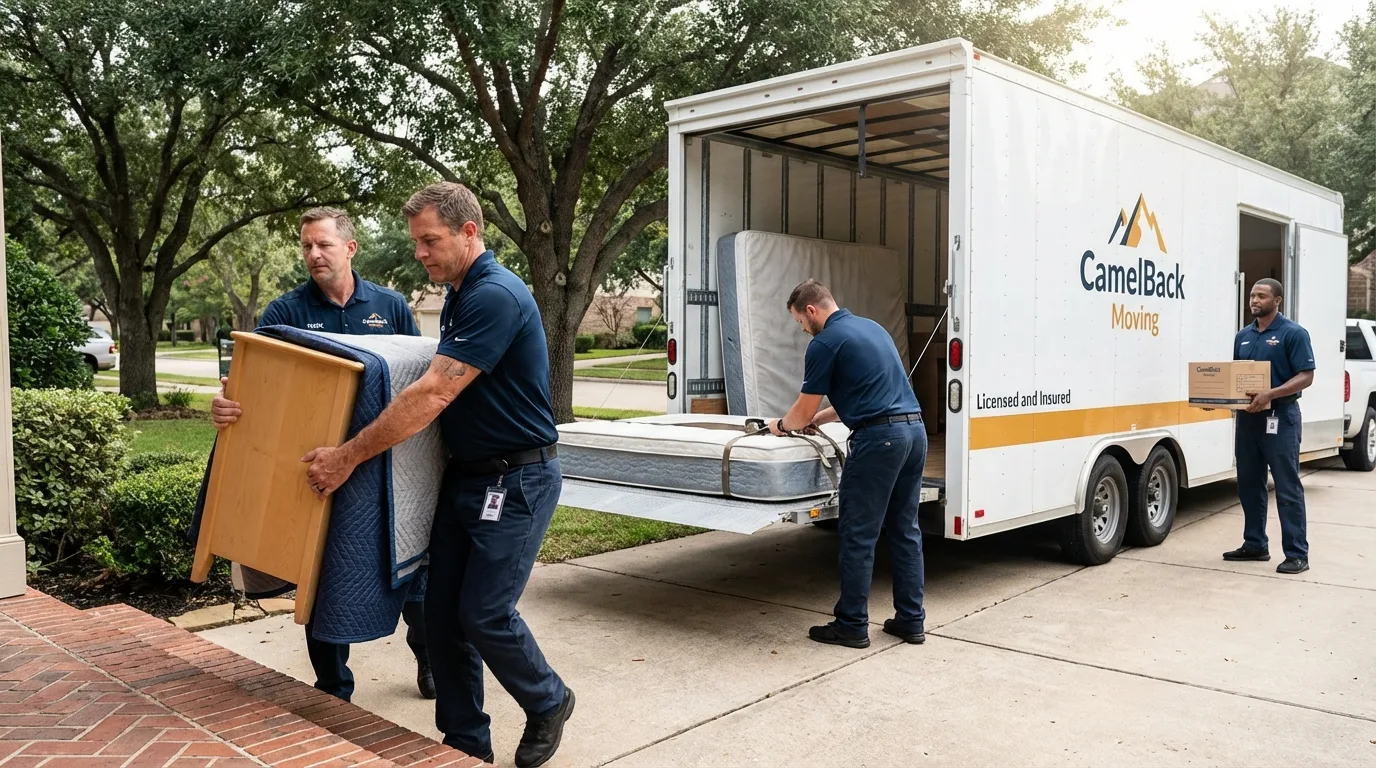 Crew loading residential truck for cross-state move from Pittsford, NY